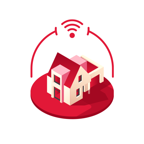 3D icon rendering of a house with a wifi icon above